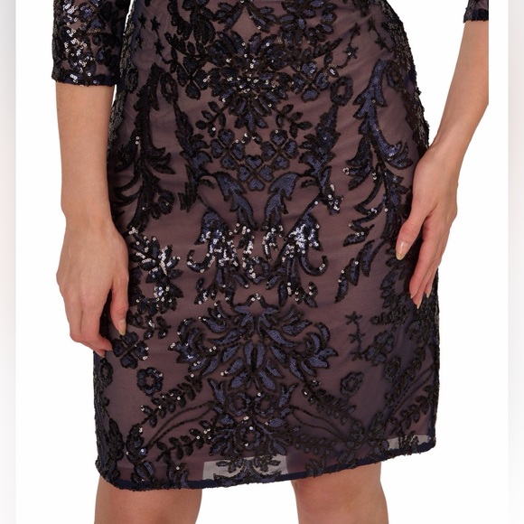 Adrianna Papell Women's V-Neck 3/4-Sleeve Sheath Dress - Picture 4 of 4